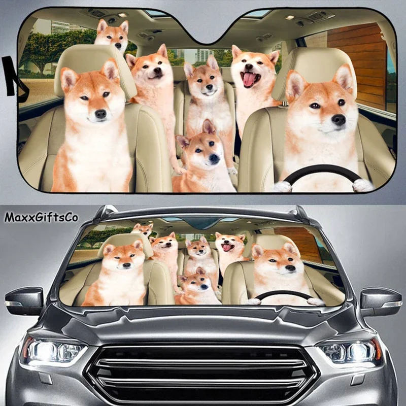 Shiba Inu Car Sun Shade Shiba Inu Windshield Dogs Family Sunshade Dogs Car Accessories Car Decoration Gift For Dad Mom animal