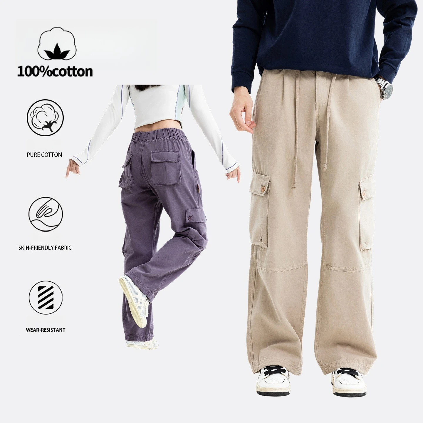 

Тяжелые брюки-карго унисекс в американском винтажном стиле, 280 г: свободные повседневные брюки прямого кроя из 100% хлопка с потертостями