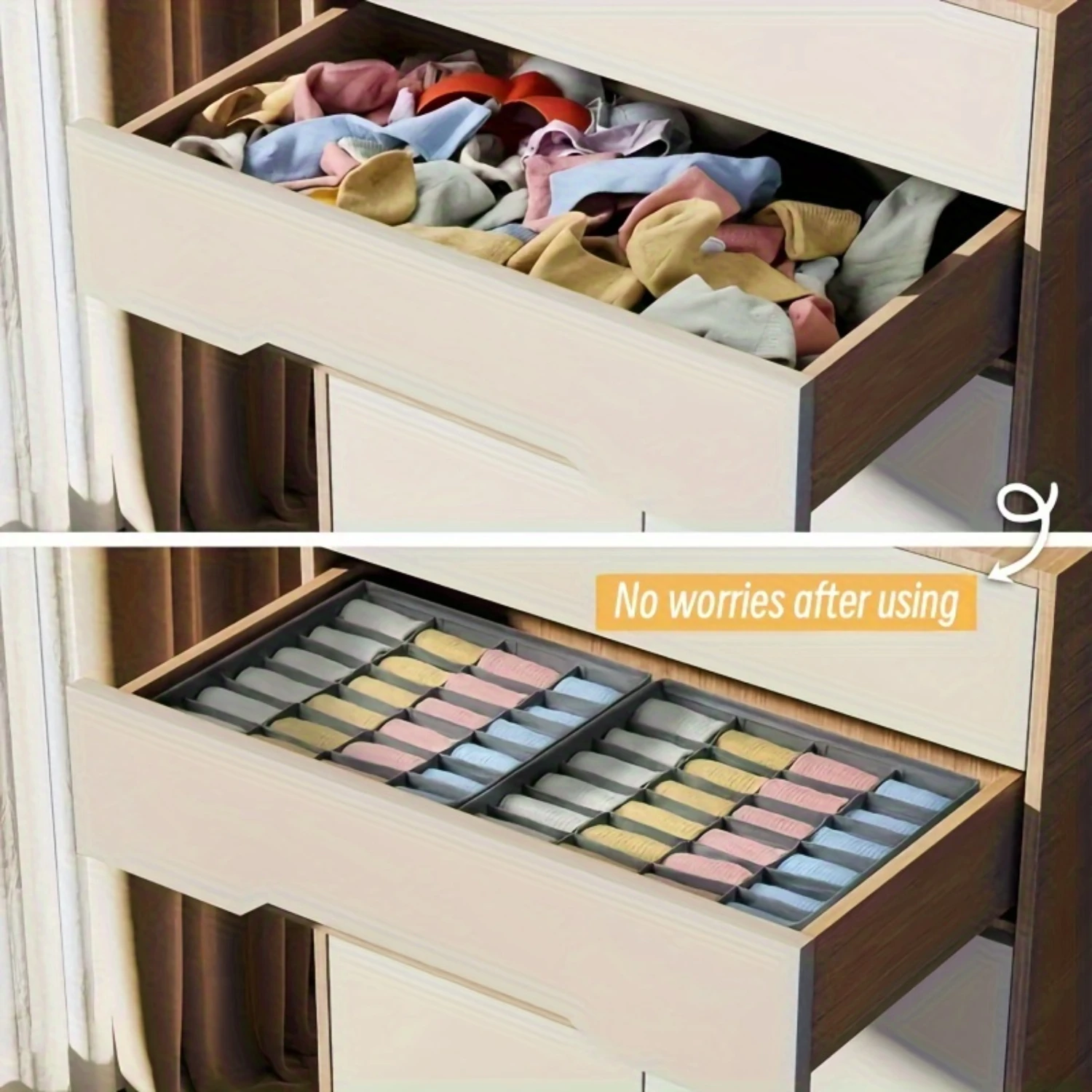 Confezione da 2 organizer multiuso per cassetti per calzini, divisori per biancheria intima, organizer per armadio pieghevoli a 24 celle, opzioni beige e grigie