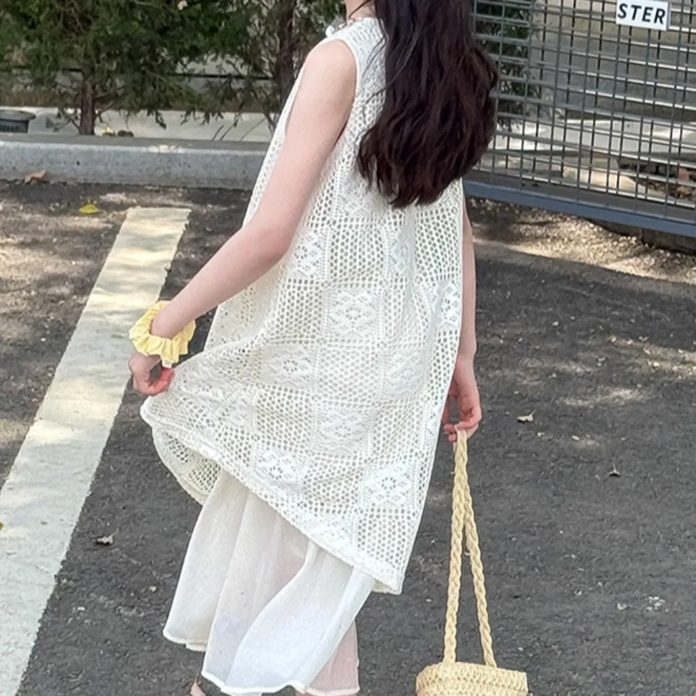 Col rond enfants bohème coquille robe sans manches creux enfants plage jupe longue princesse dentelle filles Patchwork robe de soirée