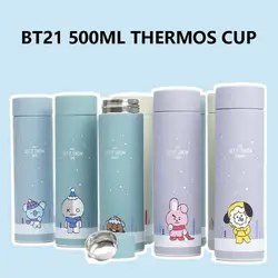 500Ml Bt21 Thermos Cup Kawaii Cartoon Tata stampato portatile 304 tazza di acqua fredda auto ghiaccio bottiglia di acqua potabile regalo di festa