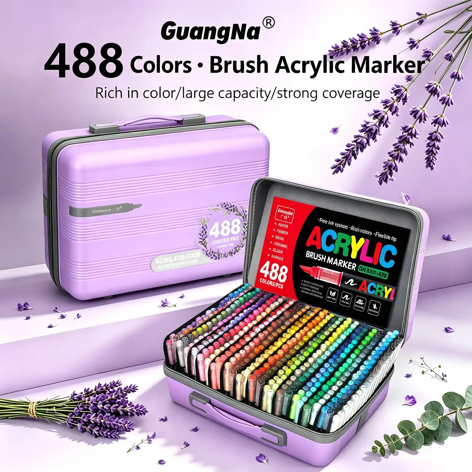GUANGNA 488 Colors Acrylic Marker Pens Soft Brush Tip for Anime Drawing Handcraft Creative Art Works on Stone Glass Wood Gift