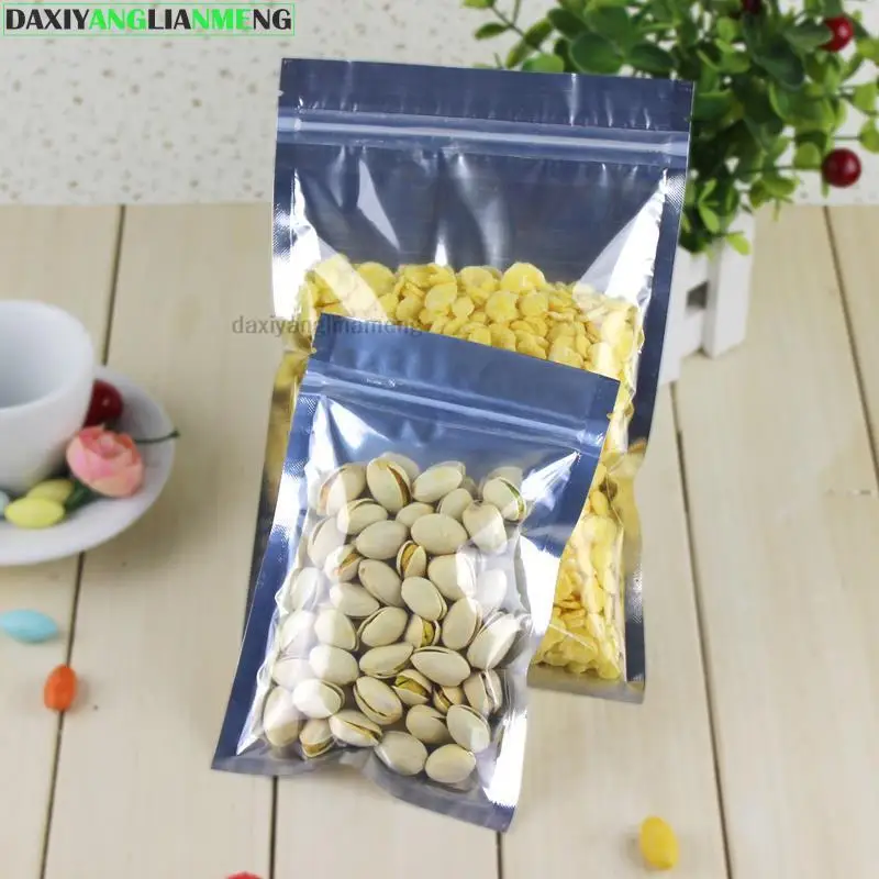 100pcs/lot  10sizes Front Clear/Back Aluminum Foil Zipper Lock Bag Self Seal Zipper Food Storage Bag Retail Packaging Pouch