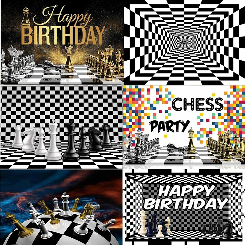 Chess Board Backdrop Round Chessboard Black and White Striped Grid Competition Party Favor Supplies Photography Background