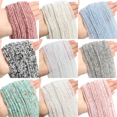 Perline di pietra naturale sfaccettata all'ingrosso Sfaccettato Amazzonite Acquamarina Opale Labradorite Branello allentato del distanziatore per la creazione di gioielli 2 3 4mm