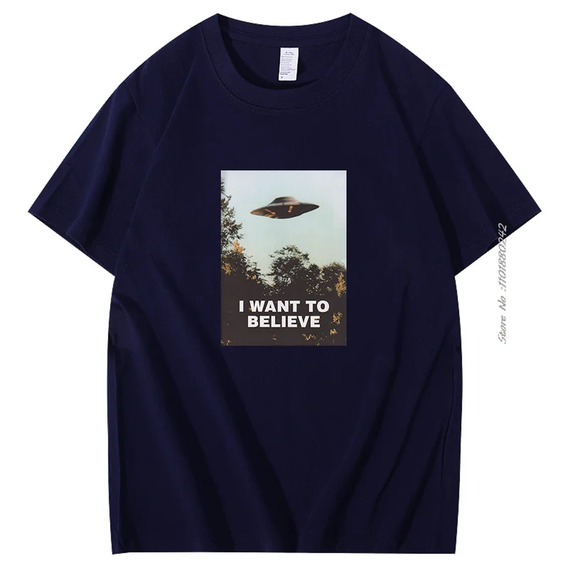 X The Files I Want To Believe Short sleeve tee Novelty graphic t shirts Cotton T-shirt Aliens UFO Area 51 Harajuku Streetwear