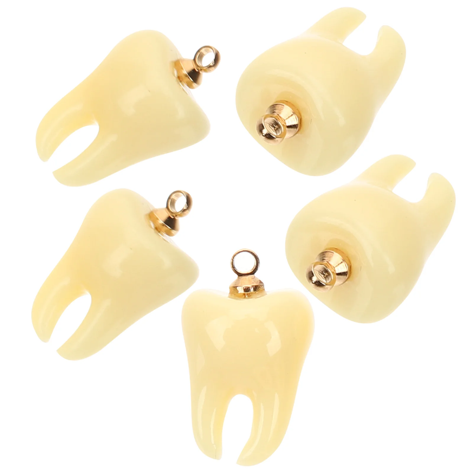 5 Pcs Tooth Shape Pendant Dental Charm Jewelry Decoration Charms Resin DIY Teeth Keychain Three-dimensional