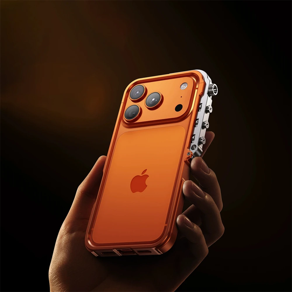 Metal Frame Case For iPhone 17 16 15 Pro Max Mechanical Aluminum Alloy Shockproof Protection Shell for Iphone 17pro Bumper Cover