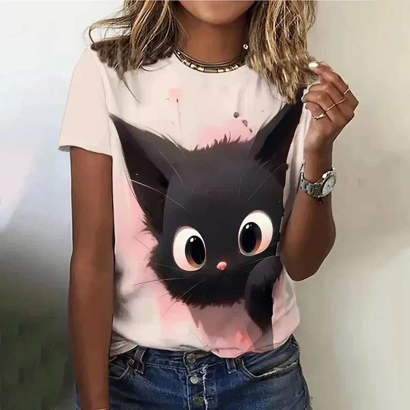 

Women's T-shirt 3D Cute Animal Fashion Cat Print Female T-shirt Summer Tops T-shirt Casual Short Sleeve Y2K Oversize Clothing