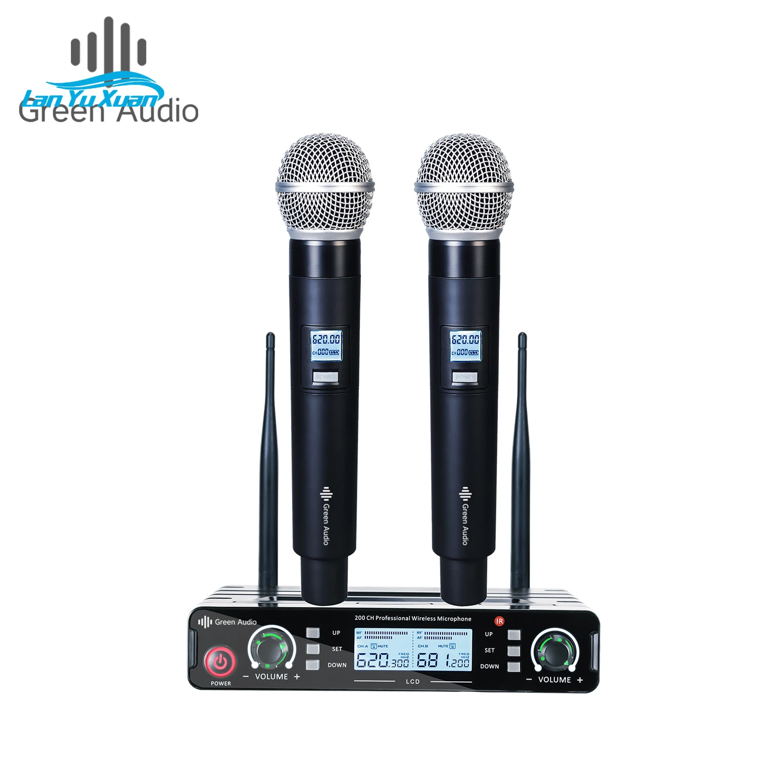

GAW-200CH UHF 1 to 2 wireless microphone plug and play home KTV with LED screen microphone stable transmission
