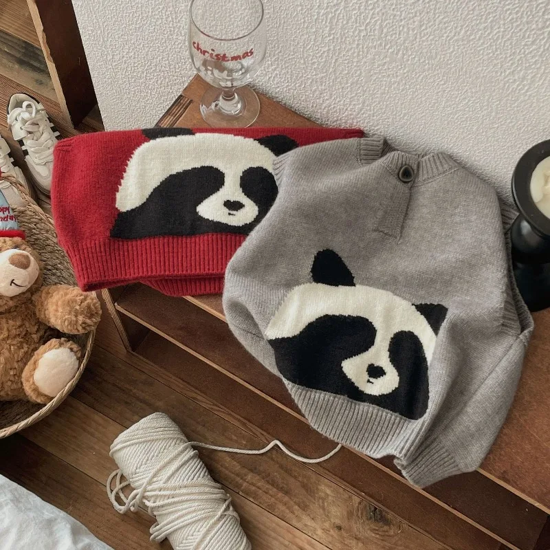 Children Boys Panda Jacquard Knitwear BELLBELL Autumn Infant Babys Boys Knit Vest Round Collar 2-8Yrs Kis Boy Sleeveless Sweater