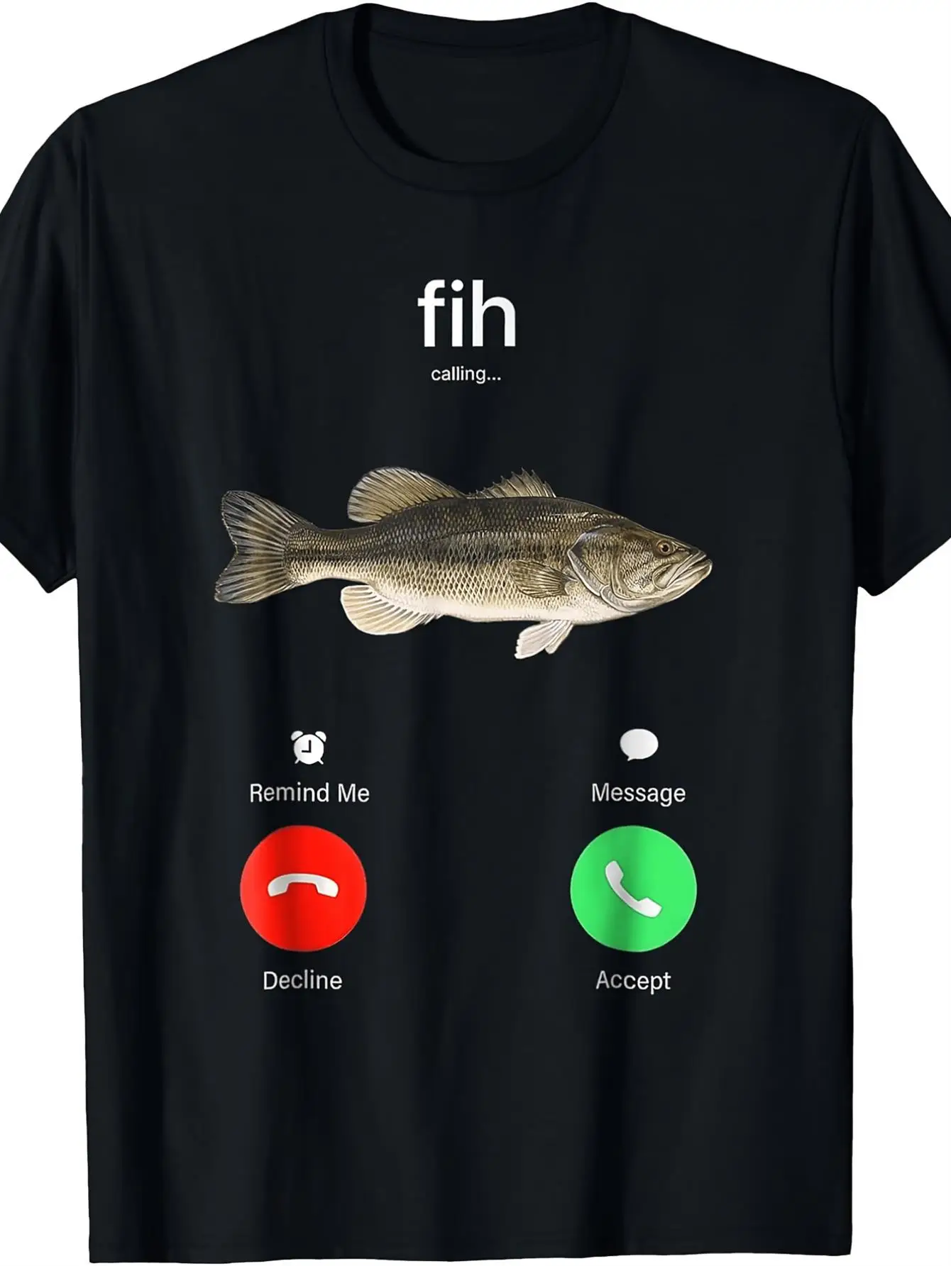 Plus Size - Fih Calling Remind Me Message Decline Accept Phone Call Fish T-Shirt Plus Size Black Crew Neck Short Sleeve   Casual Style Oversized Fit Geometri, for Teenager