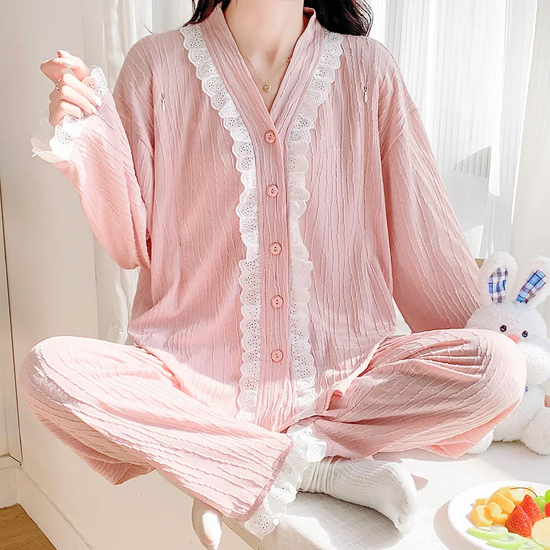 Sweet 2 PCs/Set Casual Maternity Pajamas Breastfeeding Clothes Autumn New Long Sleeve Pyjama Sets Loose Home Clothing