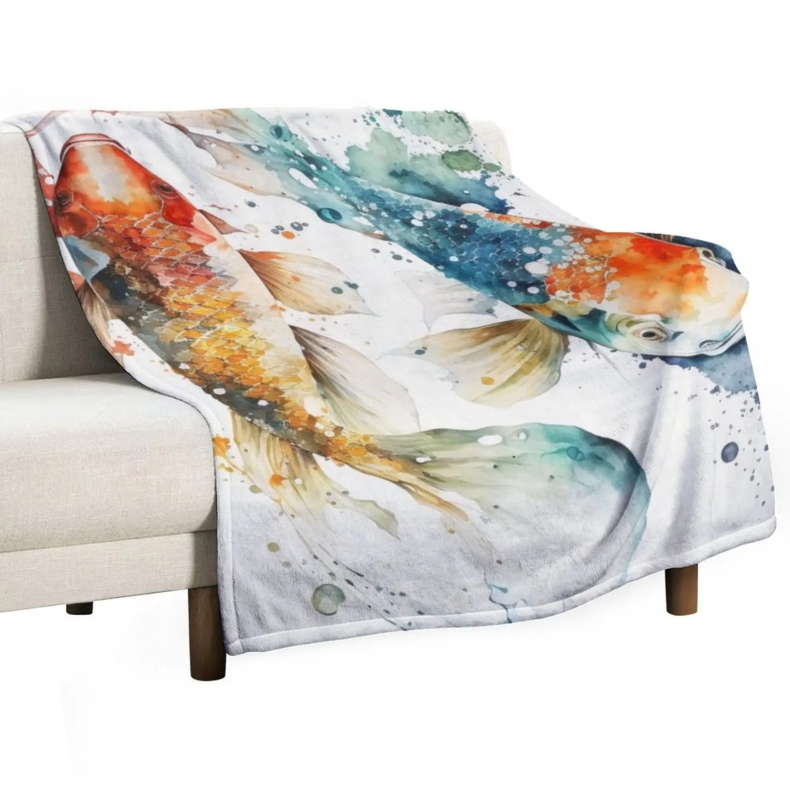 

koi fish watercolor Throw Blanket Nap Shaggy cosplay anime Picnic Blankets