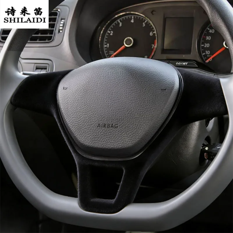 Suede leather Car Wrapping ABS For Volkswagen VW POLO 2009-2018 steering wheel frame Switch button accessories Cover Sticker