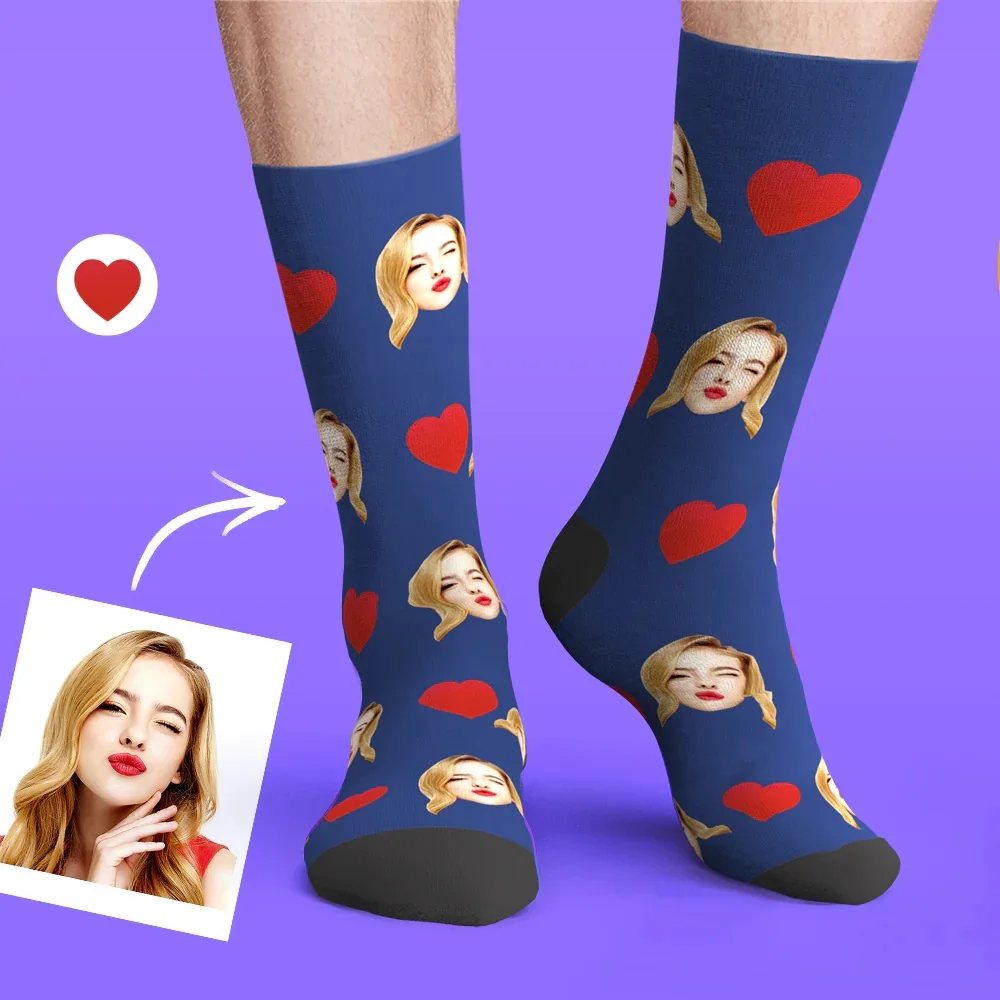 Custom Breathable Face Socks Heart Socks With Your Photo Casual Funny Novelty DIY Personalized Photo Logo Pet Long socks Gifts