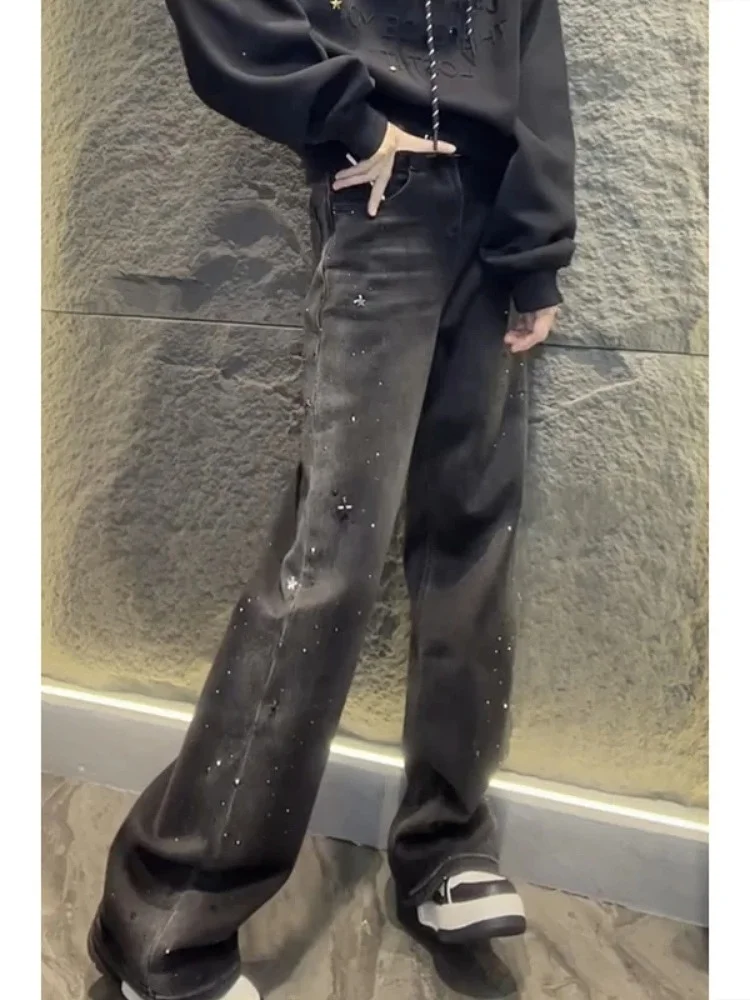 

Slim Fit Wide Leg Jeans High Waist Women's Denim Pants Fall 2024 Style plus Size Banana Shape Knife Straight Cut Trousers