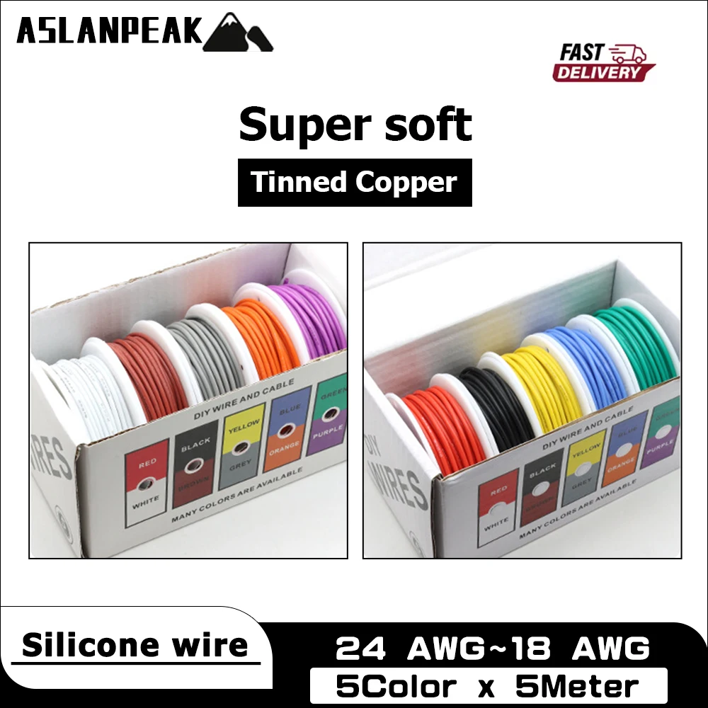 

DIY 24-18AWG 5 цветов x 5 м силиконовый кабель электрический удлинитель супермягкий электронный провод для электромобильной автомобильной проводки