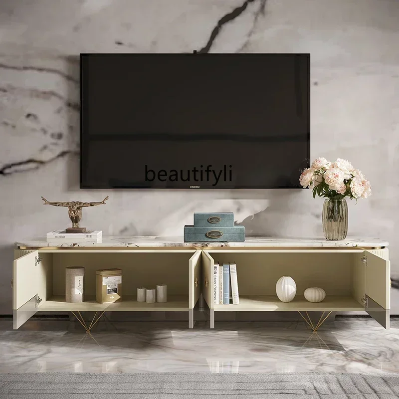 خزانة تلفزيون فاخرة من NewLight، أثاث غرفة نموذجي مخصص مصمم لغرفة المعيشة، كابينة أرضية رخامية إيطالية عصرية راقية