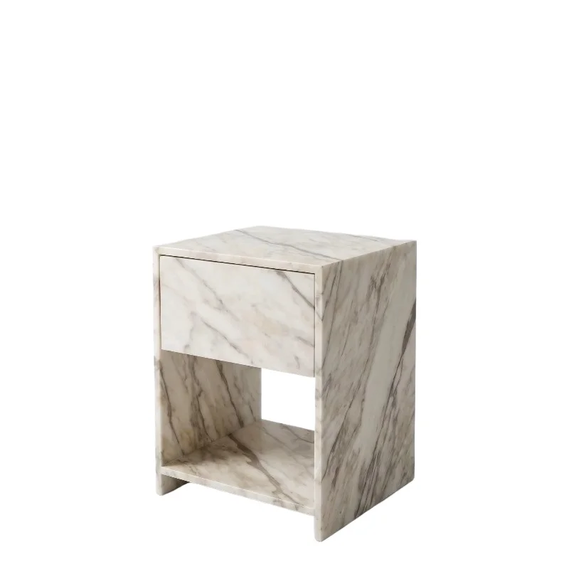 Gold marble bedside table White marble square bedside table Luxury bedroom furniture chest of drawers
