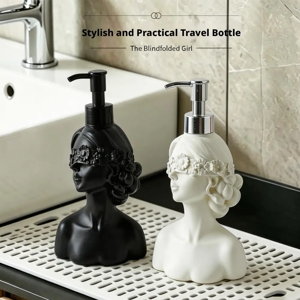 320ML Blindfold Girl Figure Soap Separate Bottle Shatter-Resistant Vinyl Design Black White Press Lotion Bottle Artistic Decor