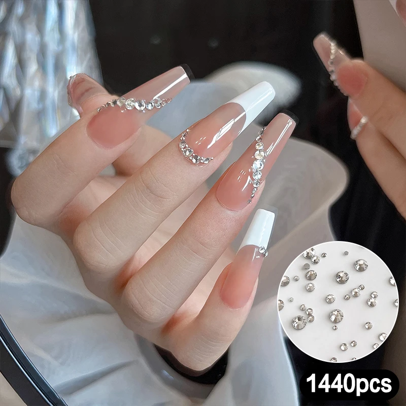 1440pcs Flat Bottom Nail Art Rhinestone Clear/Ab Color Shiny Czech Crystal Rhinestone For Nail Decoration DIY Nail Charms Nail