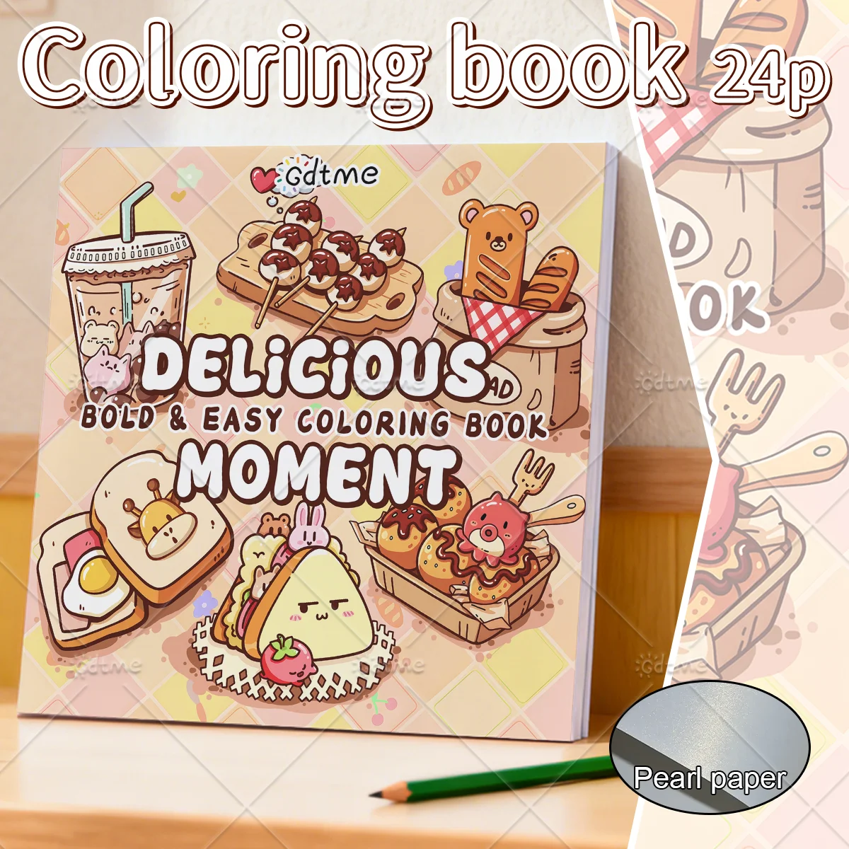 Delicious Moment Bold & Easy Coloring Book for Adults, Cute Kawaii Food Takoyaki Bubble Tea Toast Stress Relief Drawing Art Gift