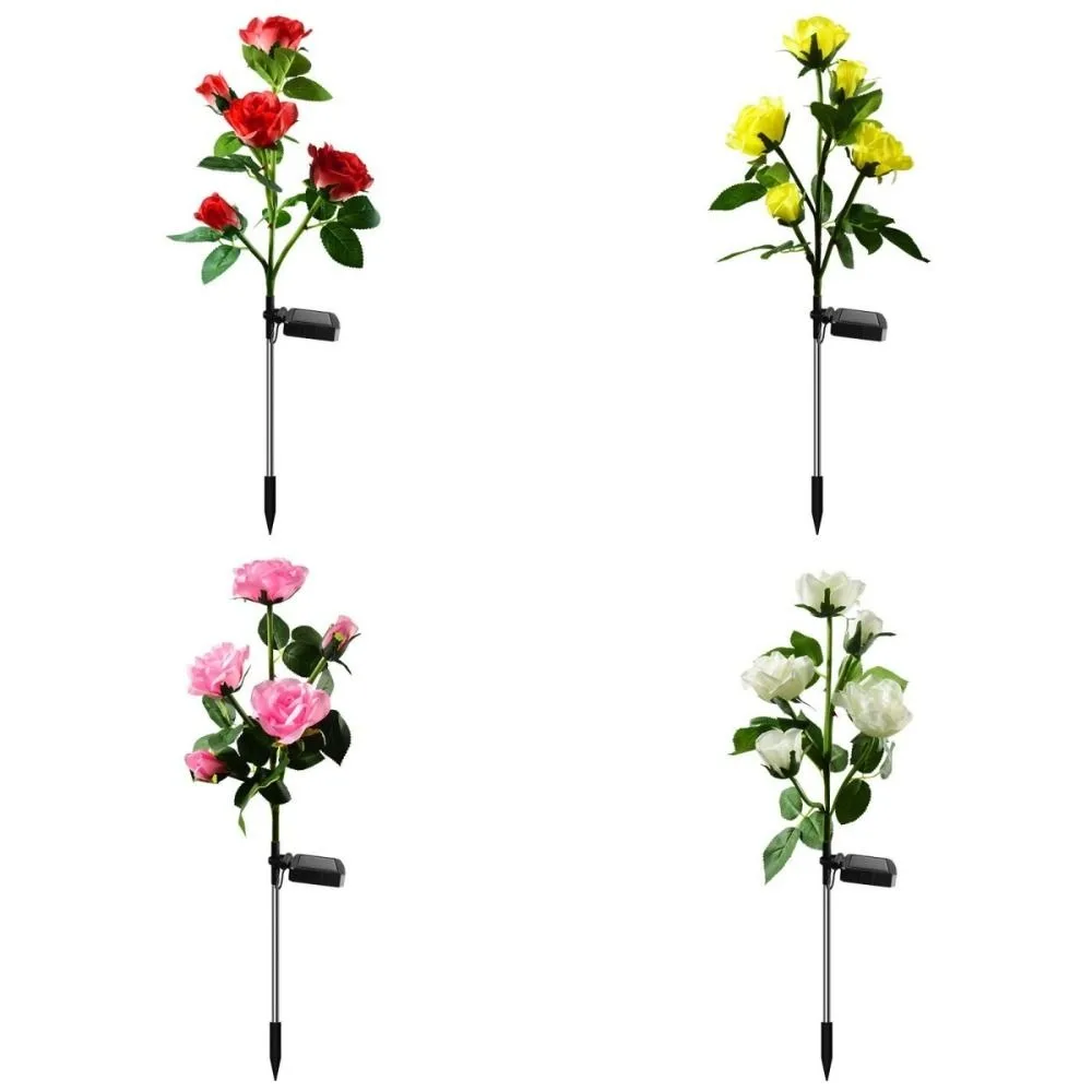 3 رؤساء ضوء زهرة اصطناعية تعمل بالطاقة الشمسية مستشعر الضوء التلقائي في الهواء الطلق ضوء الحديقة الشمسية الأرض الخيالة الضوء الأبيض #6