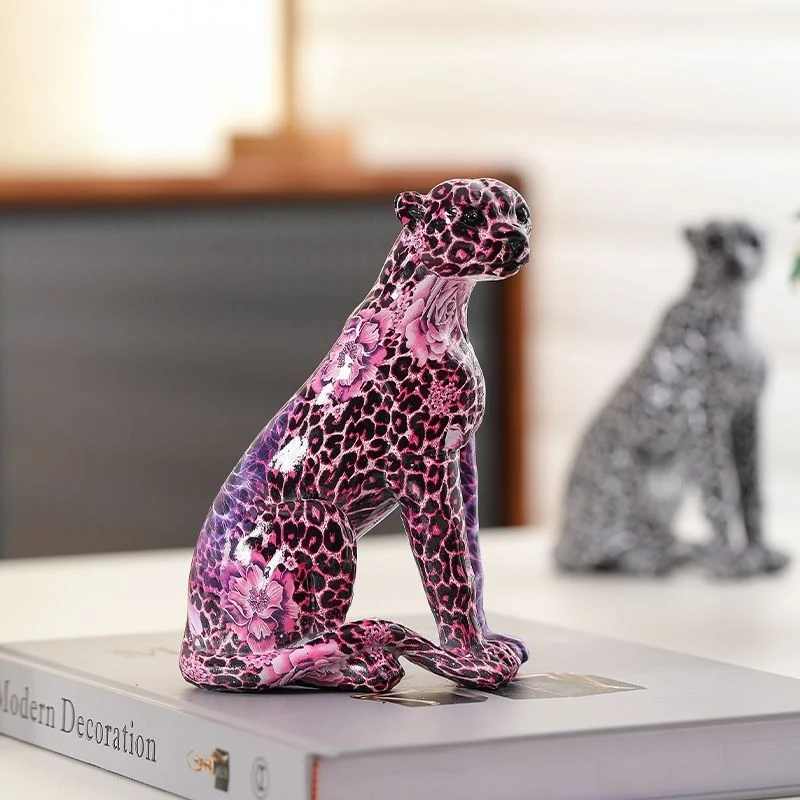 

European Style Wine Cabinet Ornament High End Sitting Leopard TV Stand Living Room Bedroom Luxury Table Animal Decor Craft