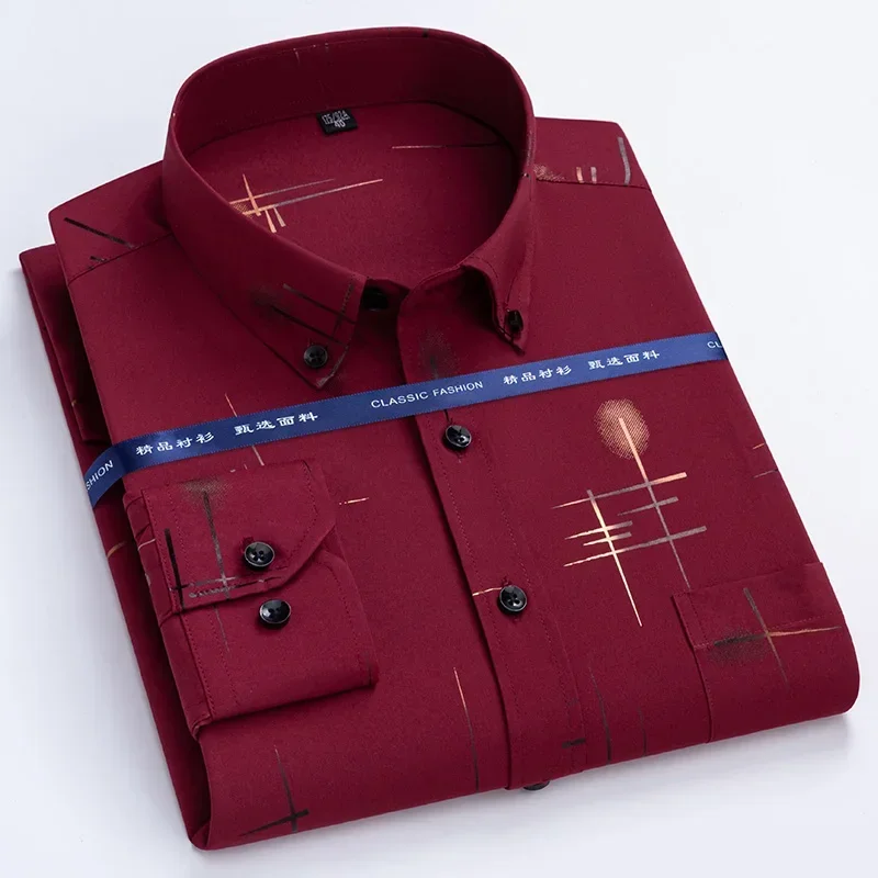 

Men's Dreess Shirt Long Sleeve Designer Fashion Smooth Soft Non Iron Casual Business Formal Button Anti-wrinkle Slim Male Blouse