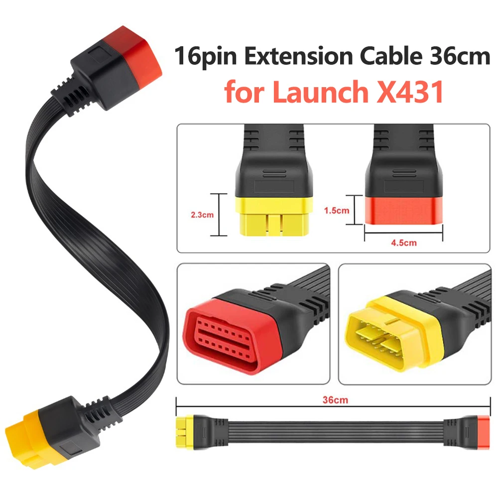 

36 см OBDII 16-контактный удлинительный кабель для запуска X431, диагностический инструмент OBD2, удлинительный универсальный автомобильный соединительный кабель OBD