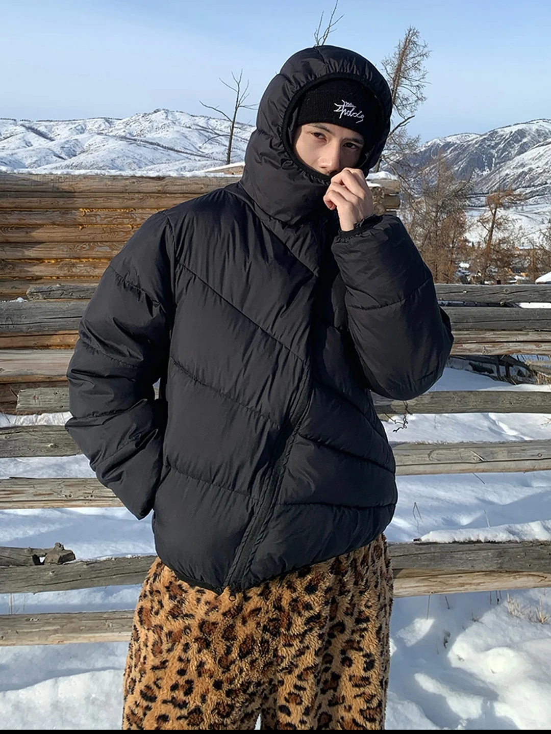 

Men's Thiened Lightweight Hooded down Jaet Bla Bone Structure Winter Coat Warm Cosy American Sle Zipper Coat