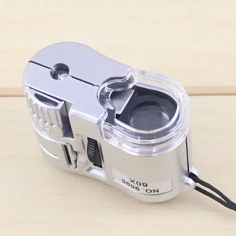 TenYua Mini Portable 60X Microscope Jewelry Magnifiers Loupe Glass LED UV Light Pocket Microscope urrency Dectector Magnifier