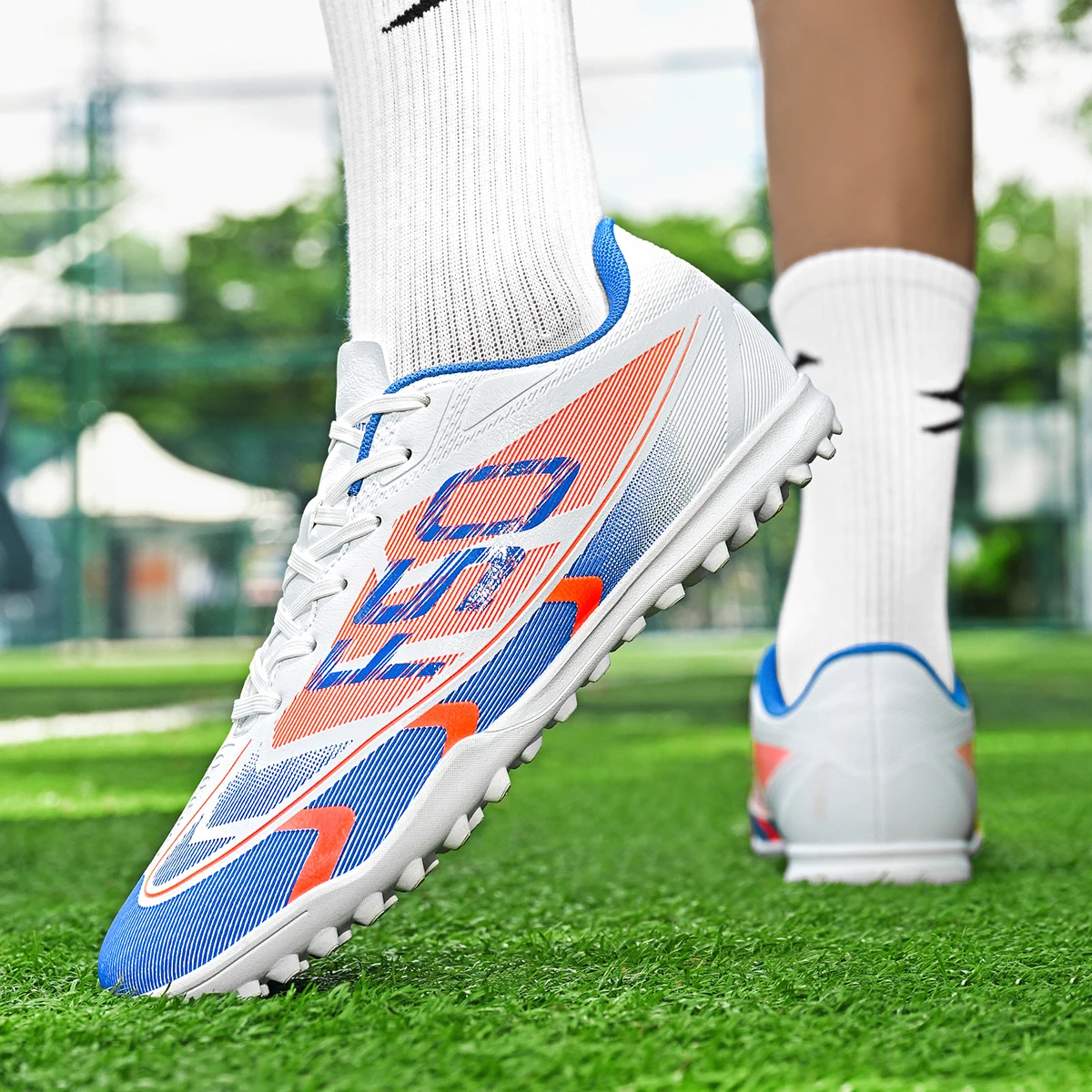 All Season TF Turf Football Boots PU Breathable Fabric Upper Rubber Non-slip Sole Durable Men Women Teenager Shoes