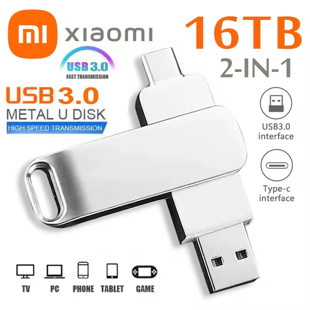 샤오미 USB 3.0 플래시 드라이브, C타입 U 디스크, 고속 펜드라이브, 휴대용 SSD, 2TB 메모리 스틱, 컴퓨터 저장 장치, 16TB, 8TB