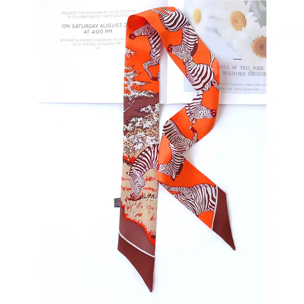 South Korea\'s Four Seasons Versatile Zebra Fine Horse Women\'s Twill Ribbon Scarf Travel Bag Handle Ribbon Hair Band Small Scarf