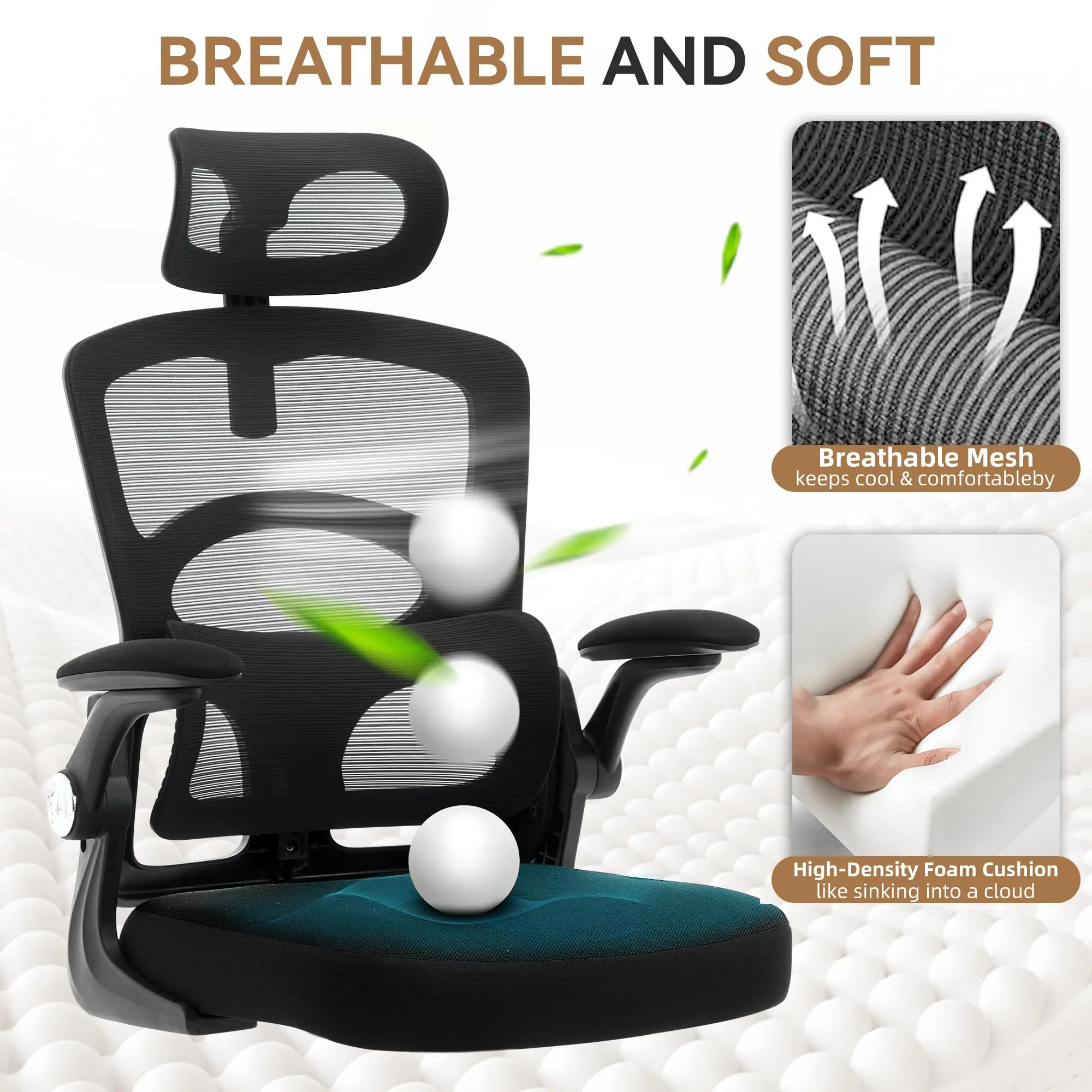 Office Chair Ergonomic Desk Chair with Mesh Back and Wheels, High-Back Computer Gaming Chair with Adjustable Headrest, Rolling S