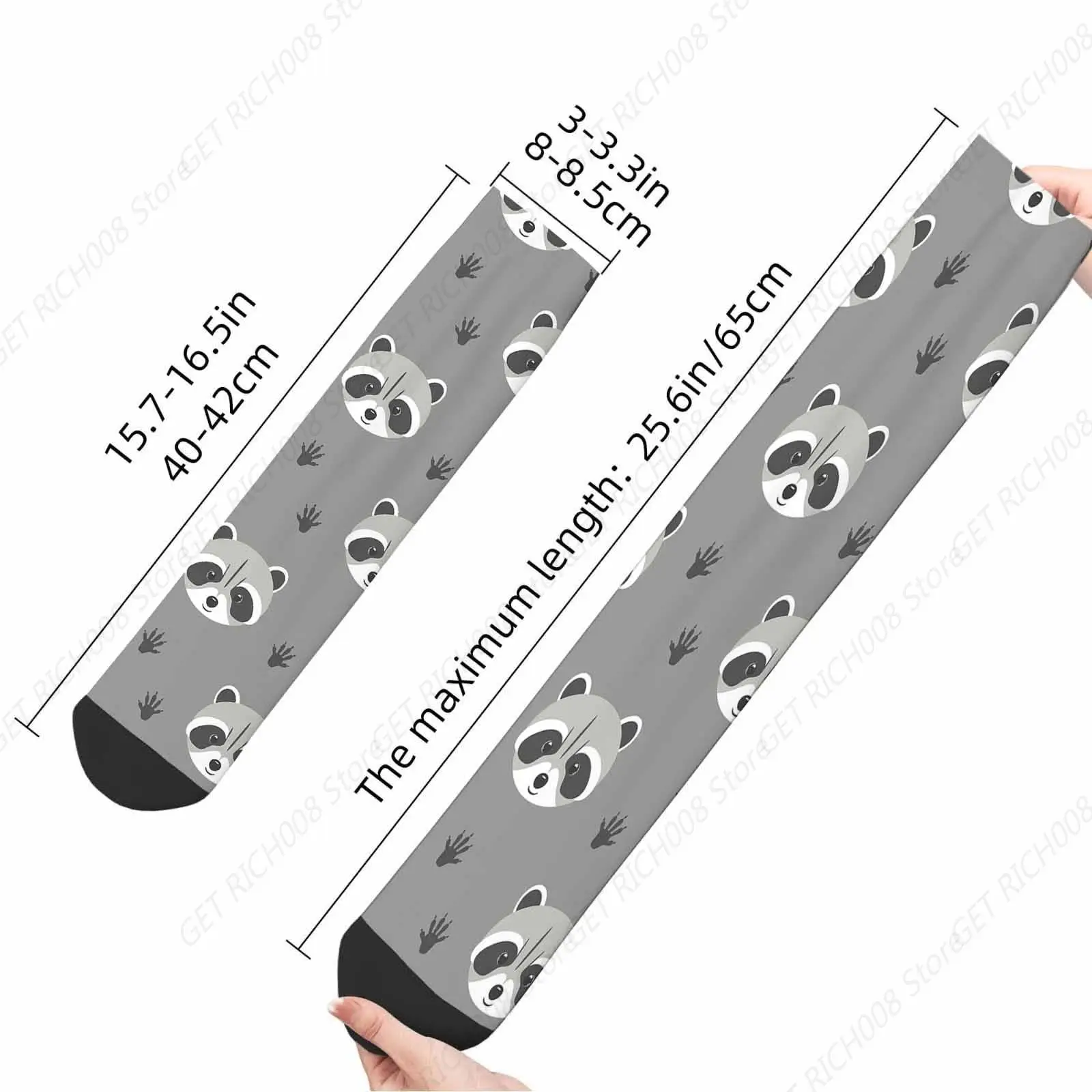 Gray Raccoon Unisex Socks Paw Print Cute Woodland Animal Funny Socks Gifts For Women Mens Novelty Crew Socks