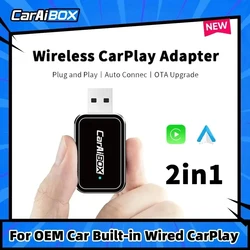 Caraibox-ケーブル付きワイヤレスカープレイアダプター,Carplay付きAndroid自動ドングルボックス,車,ラジオ,2in 1