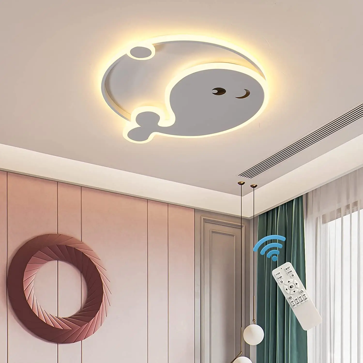 

LED Ceiling Light Dimmable,45W Flush Mount Ceiling Lamps with Remote LED Cartoon Dolphin Creative Chandelier Children's Room