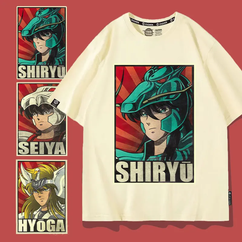 

2024 new gold Saint Seiya co-named short sleeve men's T shirt summer anime two yuan clothes cotton