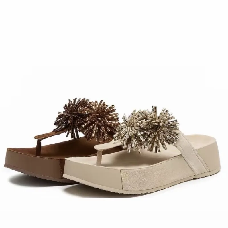 

New Women Shoes Fashion Metal Decoration Platform Flip Flops for Woman Comfort Vacation Casual Shoe Designer Shoes Zapatos Mujer