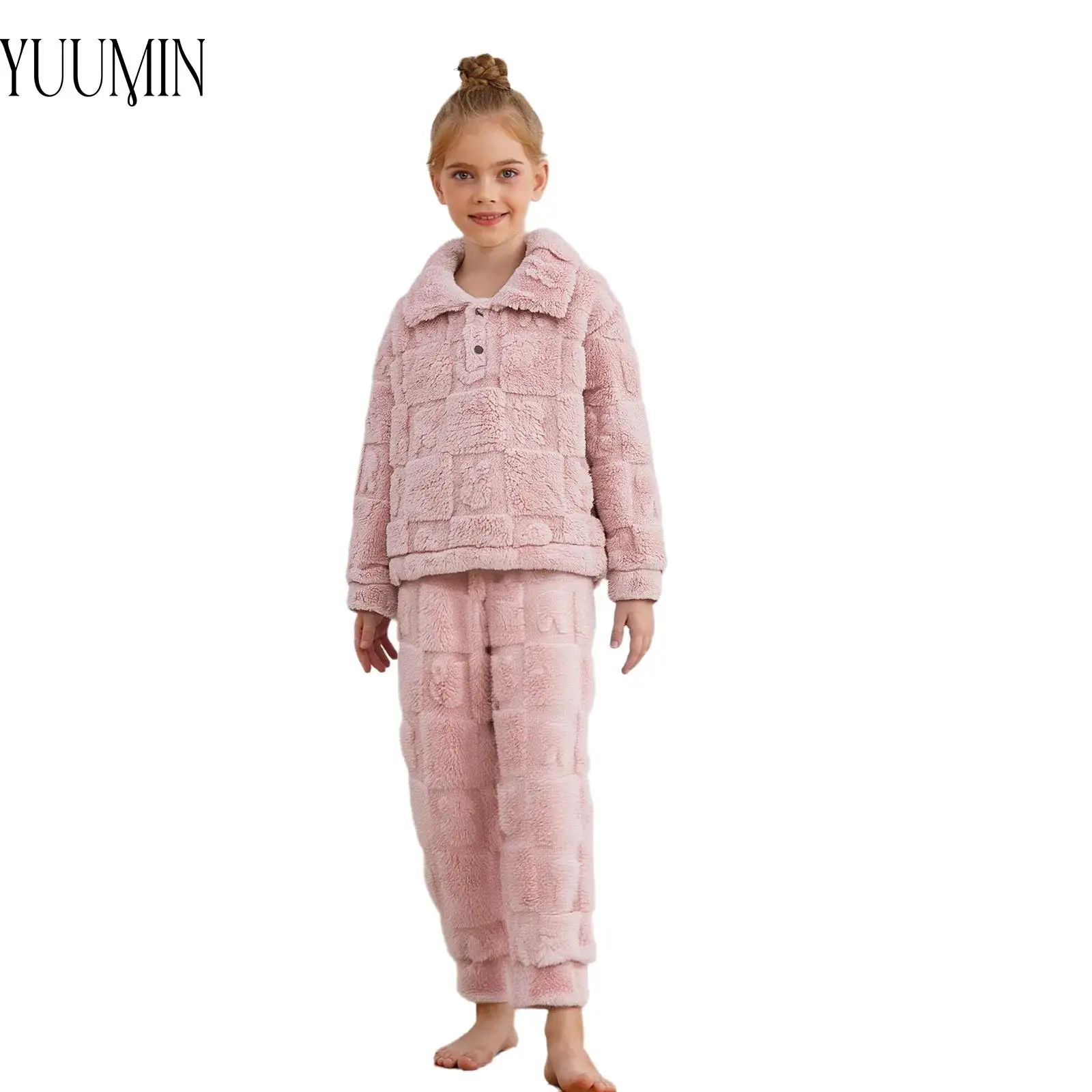 

Kids Girls Fuzzy Flannel Pajama Set Sleepwear Homewear Long Sleeve Pullover Top with Stretchy Pants for Casual Holiday Party
