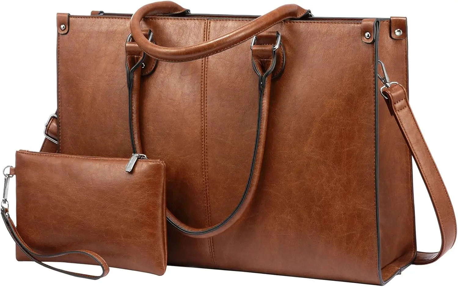 

Винтажная кожаная сумка-тоут для ноутбука для женщин, 17,3 дюйма, большая вместительная сумка для работы и компьютера, темно-коричневая