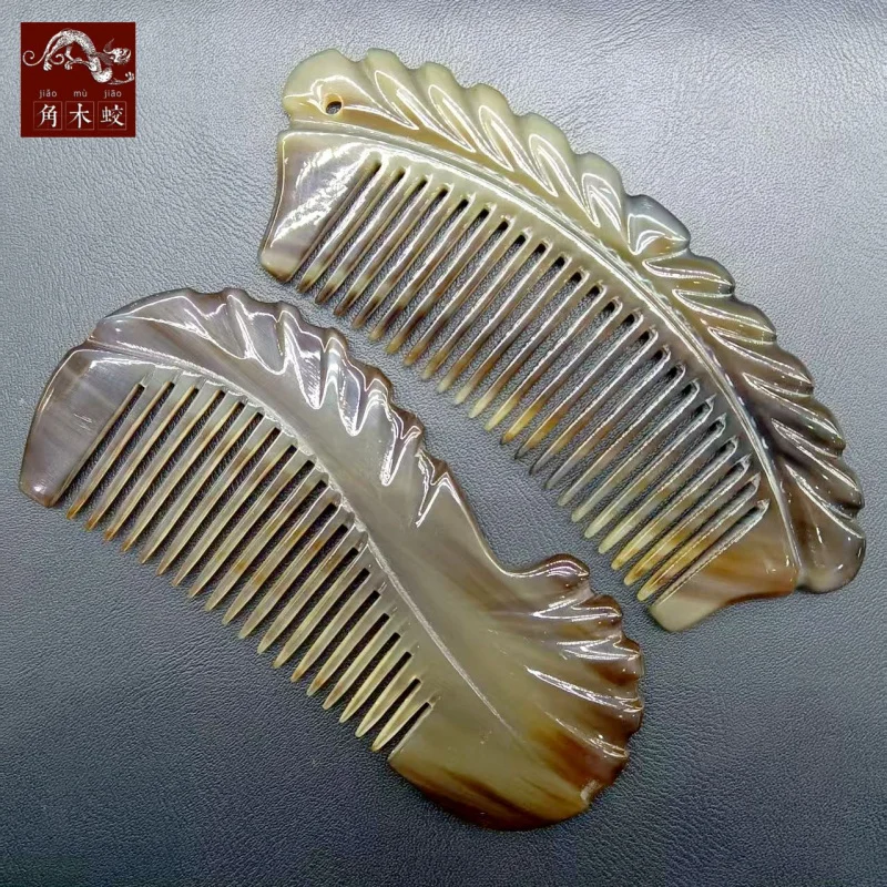Yak black flower , exquisite ink-colored patterned , various styles, handleless carved cow horn comb, short