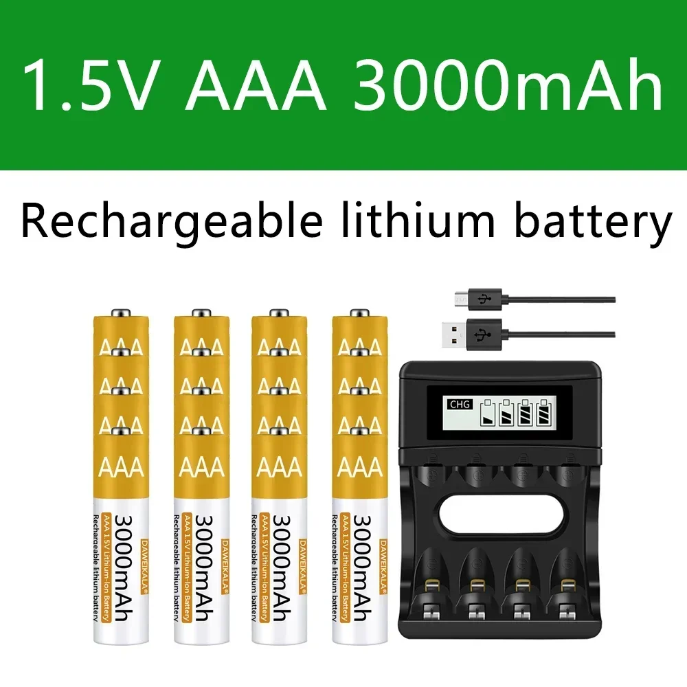 AAA Battery 1.5V Rechargeable 3000mAh Lithium-ion Battery AAA  Battery for remote control mouse Electric toy with USB charger