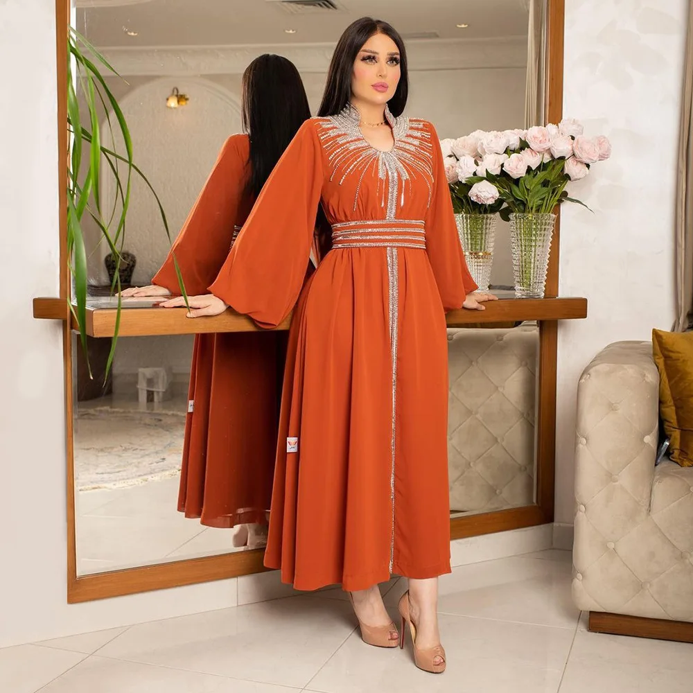 Luxury Abaya Diamonds Muslim Elegant Women Dresses Caftan Moroccan Dubai Kaftan Gown Evening Party Eid Mubarak Jalabiya Vestidos