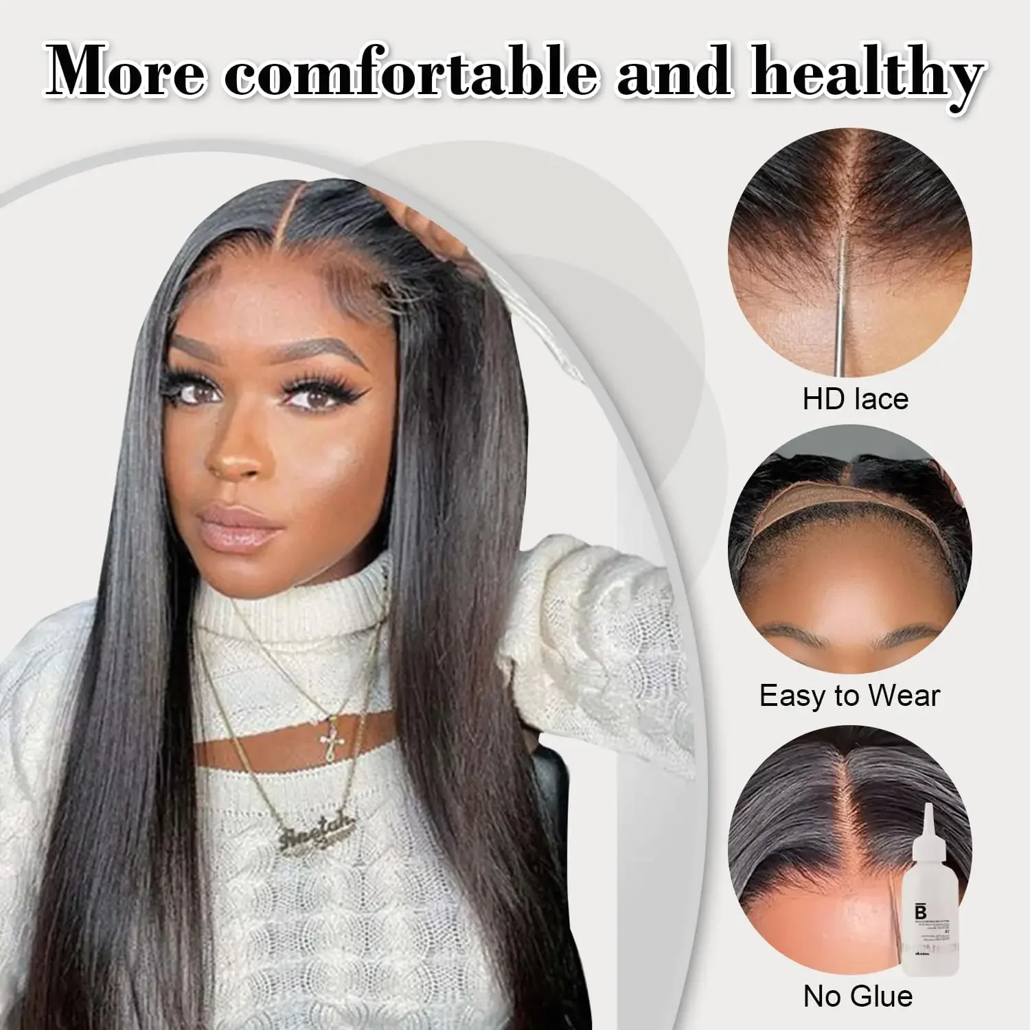 Wear And Go Glueless Wigs Straight Lace Front Wigs Pre Plucked Pre Cut 4x4 Lace Closure Wigs Synthetic Long Straight Lace Wig