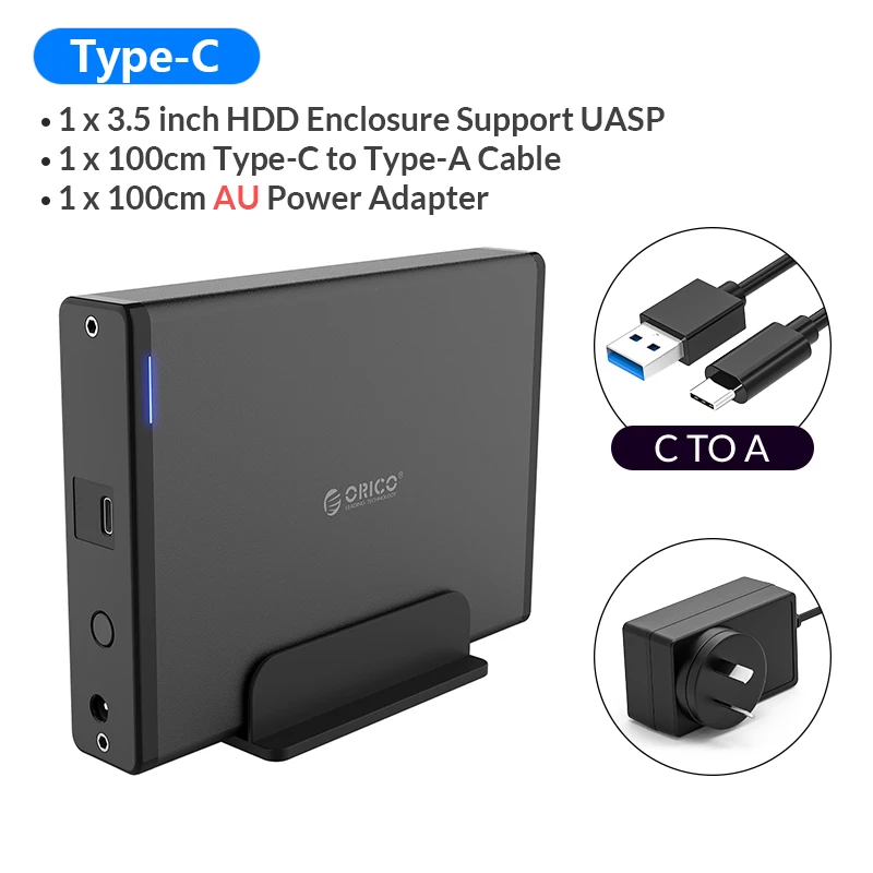 ORICO 3.5 HDD-behuizing Type C 2,5 '' 3,5" SATA harde schijfbehuizing SATA naar USB 3.0 externe harde schijflezer voor 2,5/3,5 '' HDD SSD