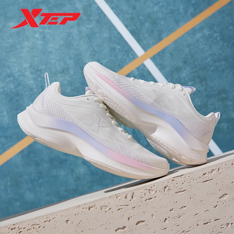 Xtep Running Shoes For Women 2024 Summer Lightweight Soft Sports Shoes Lace Up Jogging Elasticity Sole Sneakers 876218110012